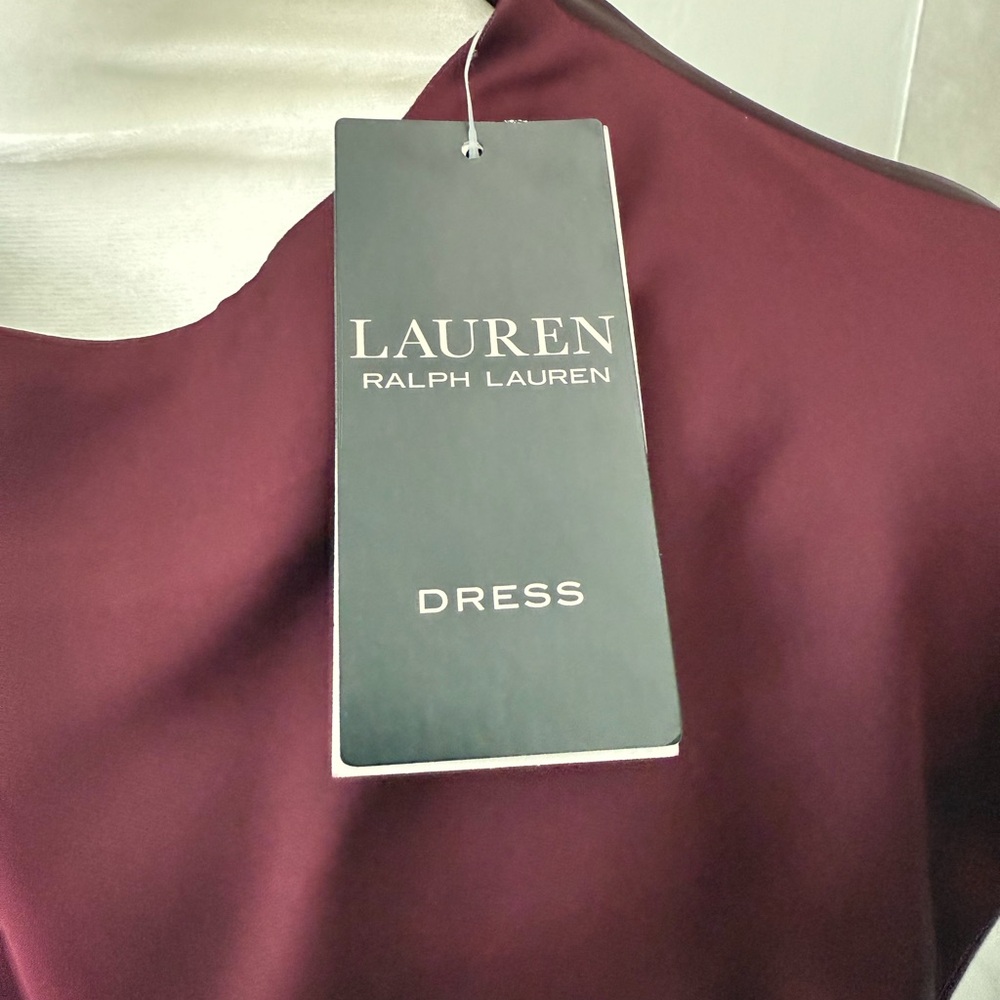 NWT Ralph Lauren Woman Satin Burgundy Sleeveless Rouced Coctail Dress Size 10 - Picture 5 of 7